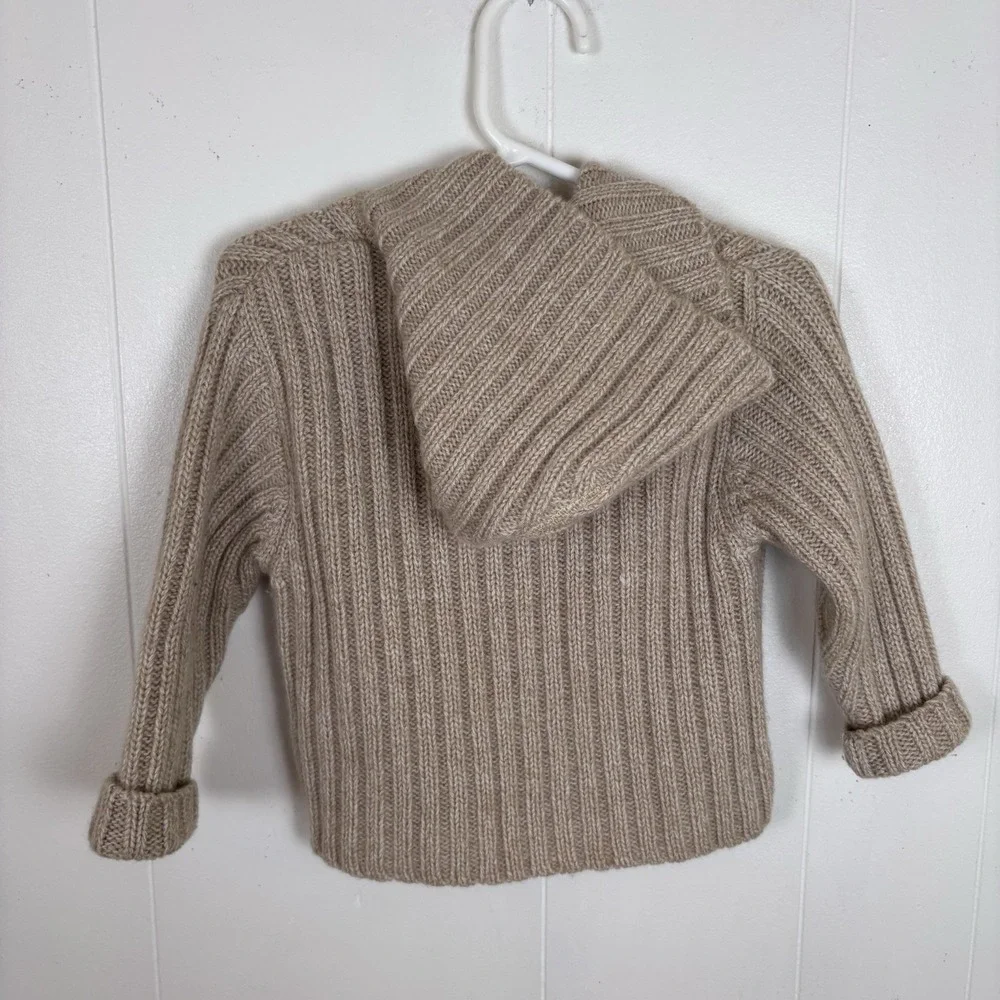 VTG Hooded Wool Blend Full Zip Cardigan Baby Autumn Sweater Brown Sz 12M By DPAM